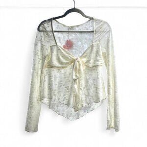 NWT Sheer Floral Ethereal Lacey Feminine Dainty Long Sleeve Cider Cream Top